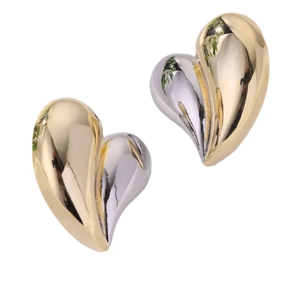 Gold and Silver Heart Earrings - Picture 2 of 8